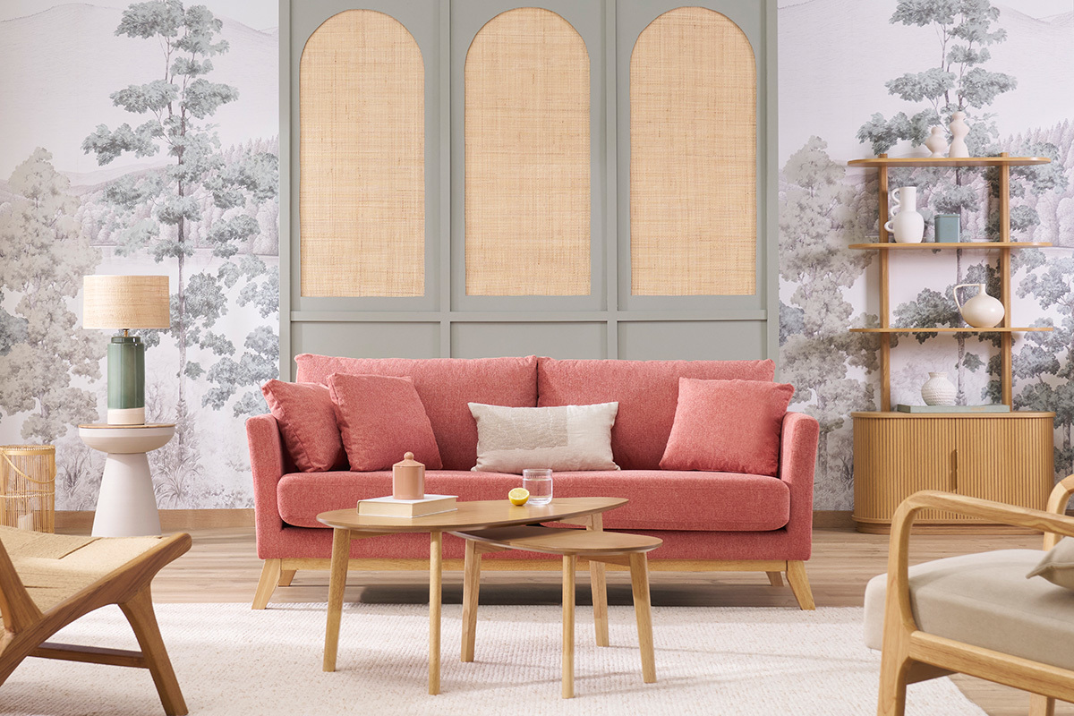 Bibliothque finition bois clair chne avec rangement 2 portes coulissantes L90 cm EPIC