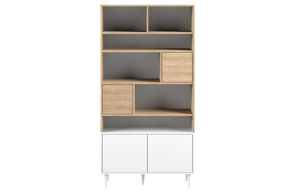 Biblioth�que scandinave 10 casiers bois et blanc STRIPE