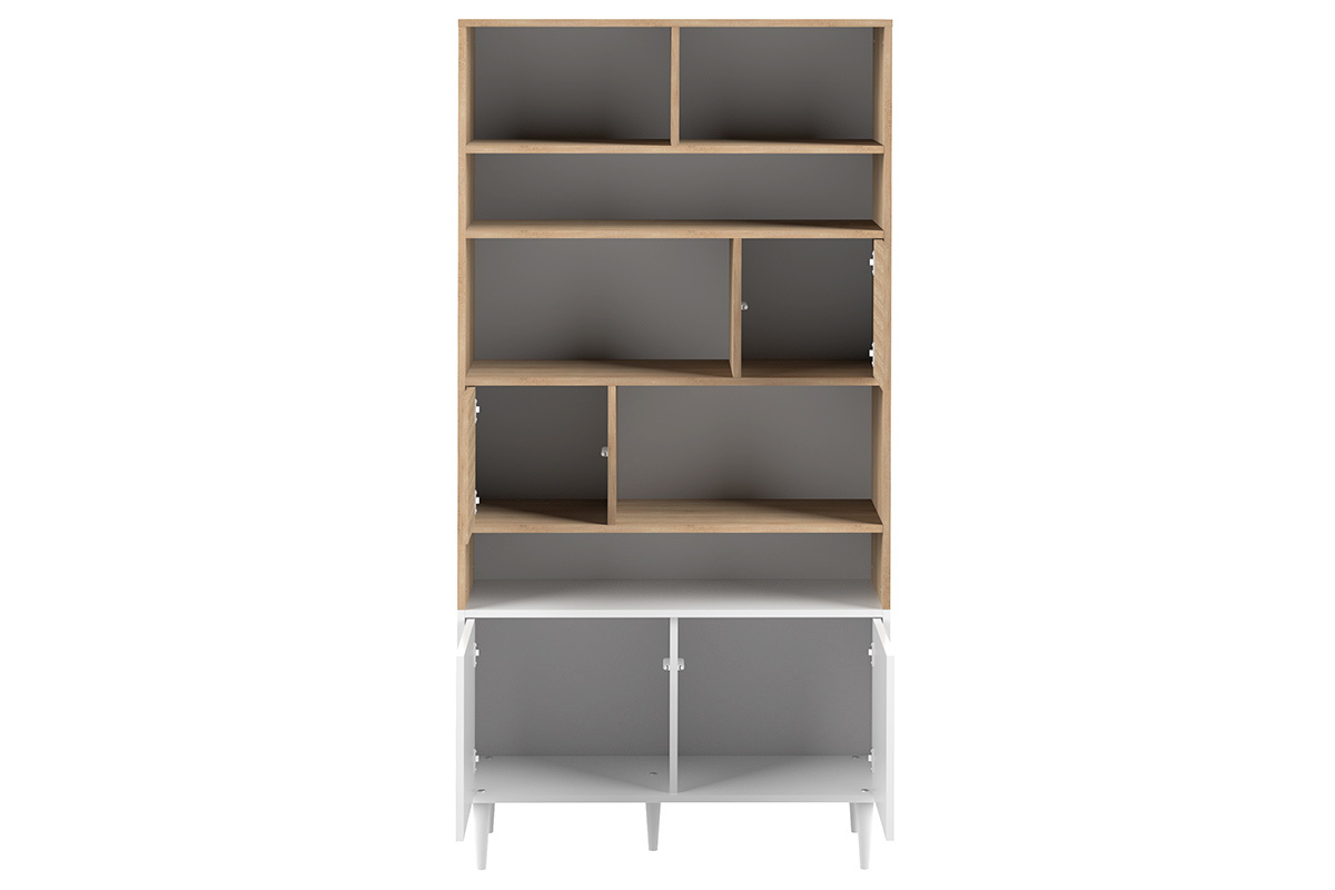 Biblioth�que scandinave 10 casiers bois et blanc STRIPE