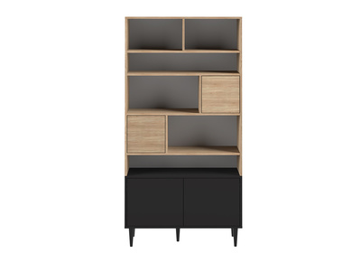 Biblioth&egrave;que scandinave 10 casiers bois et noir STRIPE