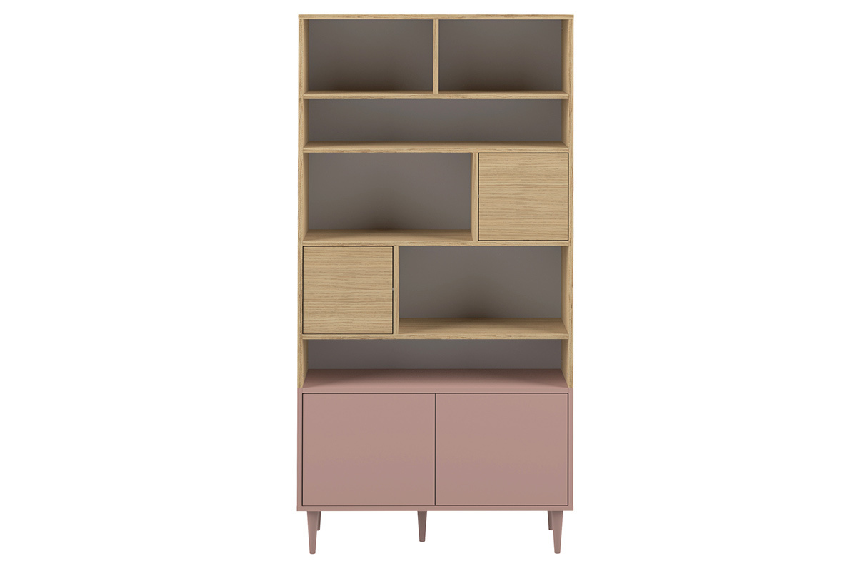 Biblioth�que scandinave 10 casiers bois et rose STRIPE
