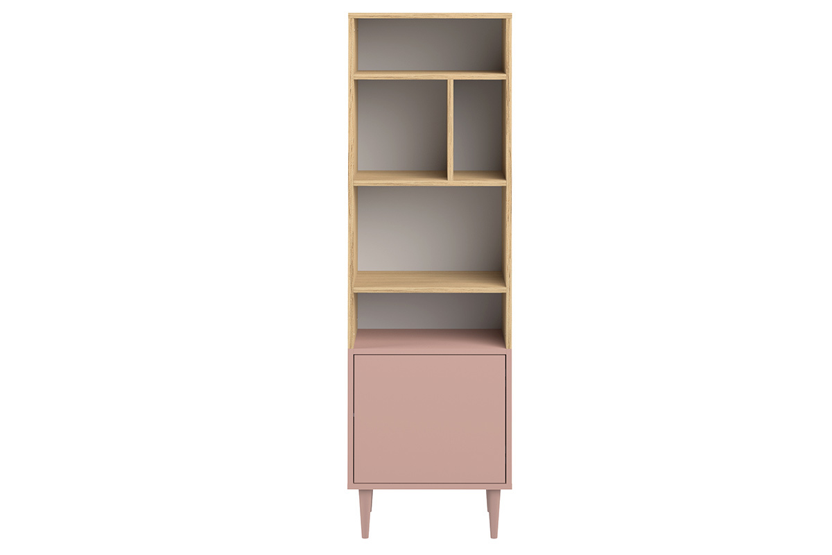 Biblioth�que scandinave 6 casiers bois et rose STRIPE