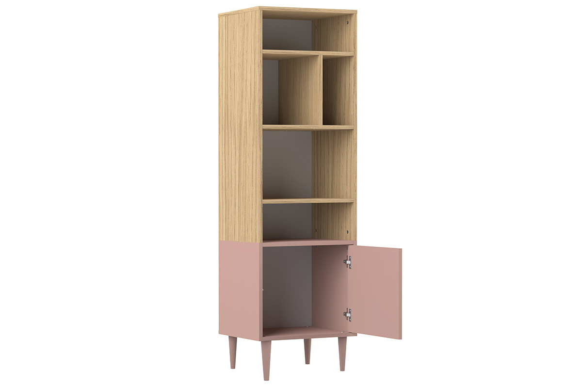 Biblioth�que scandinave 6 casiers bois et rose STRIPE