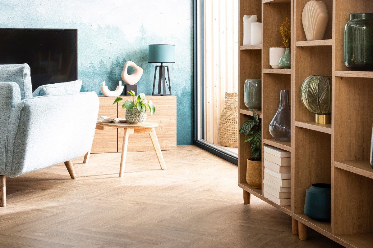 Biblioth�que scandinave blanc et bois L76 cm JIM