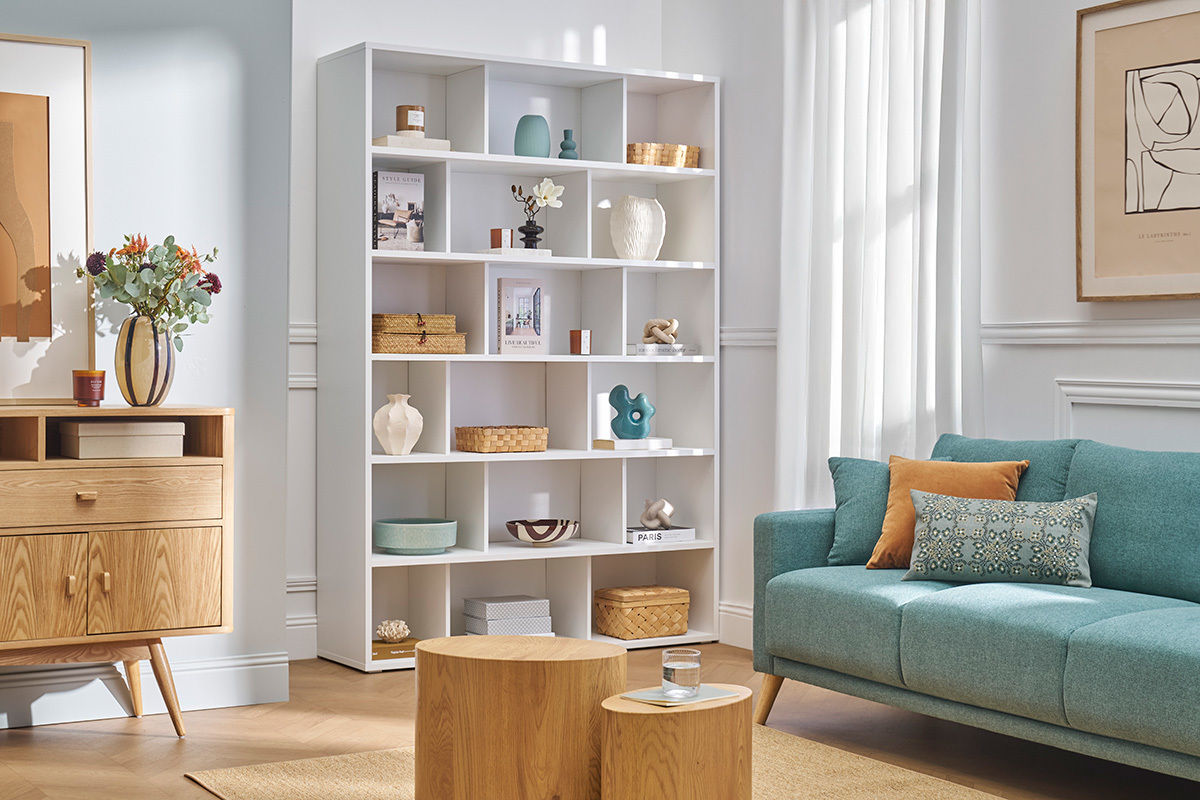 Bibliothque scandinave blanc mat L140 cm EPURE