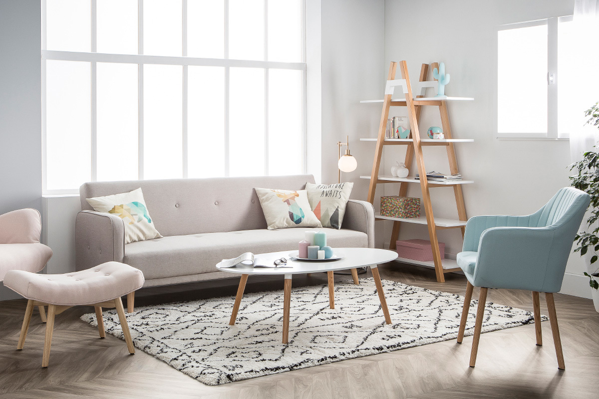 Biblioth�que scandinave bois et blanc PANCOL