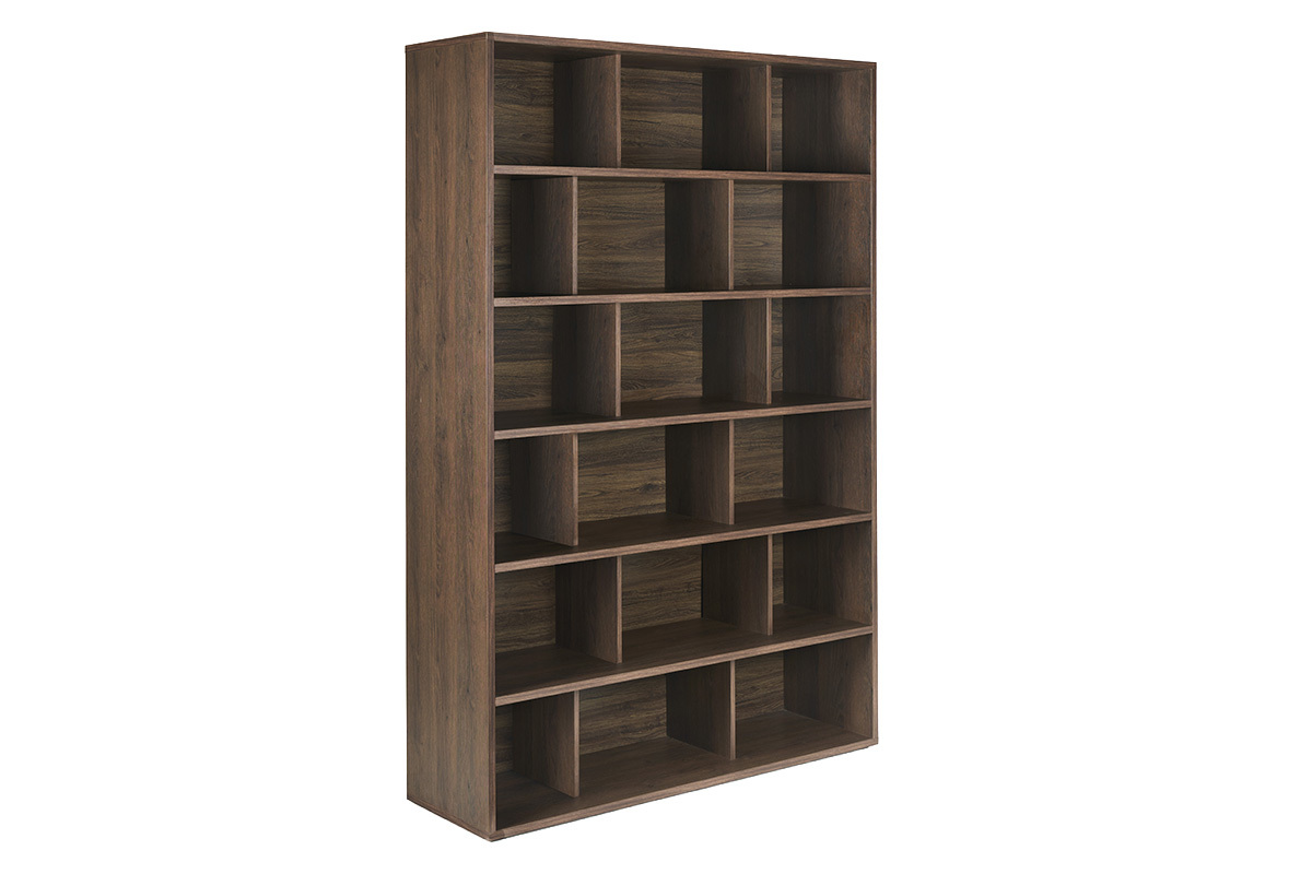 Biblioth�que scandinave finition bois fonc� noyer L140 cm EPURE