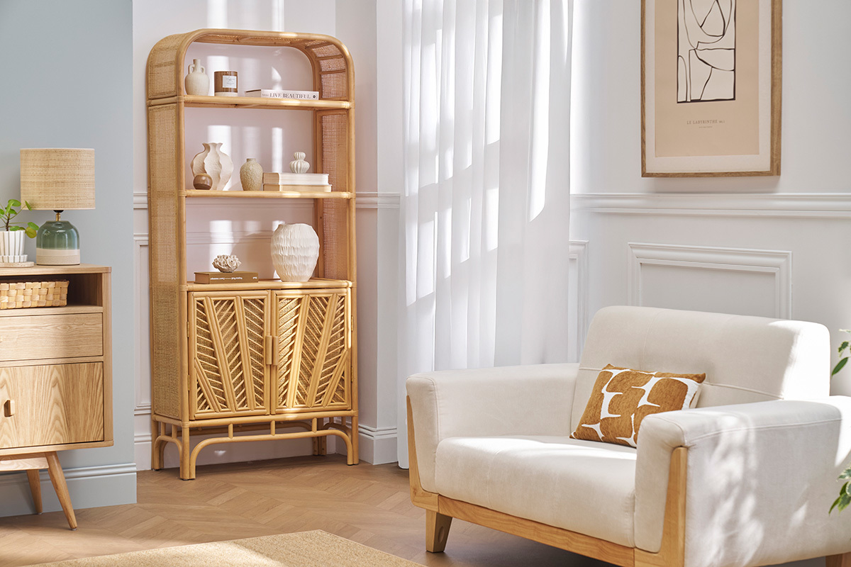 Bibliothque vintage en rotin naturel L80 cm GALON