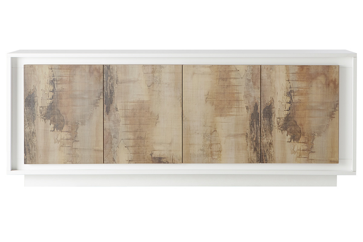 Buffet 4 portes design blanc et dcor bois clair LAND