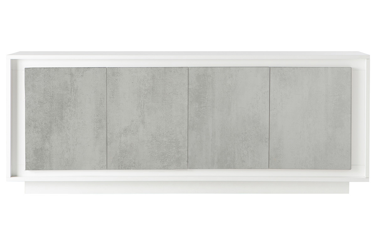 Buffet 4 portes design blanc et dcor ciment LAND