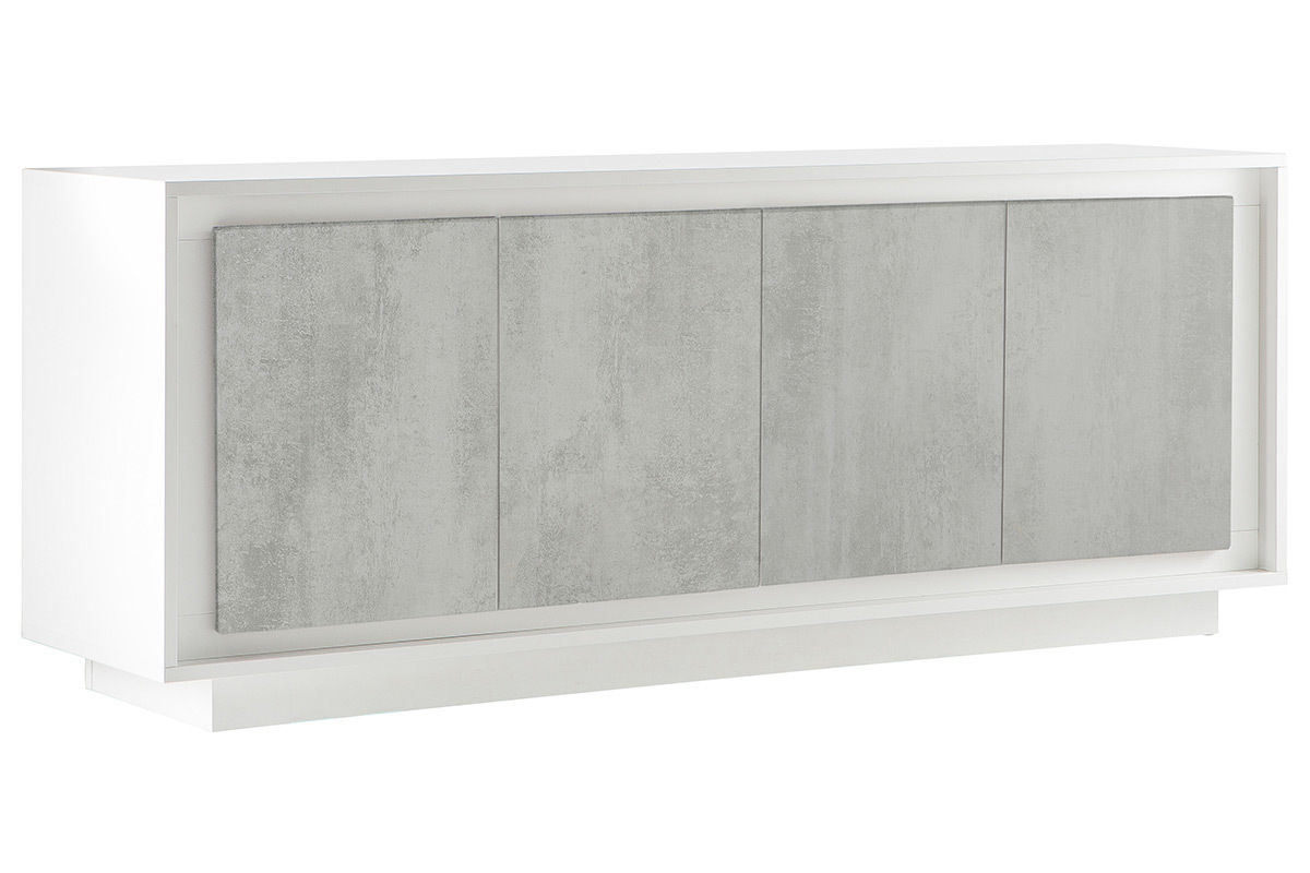 Buffet 4 portes design blanc et dcor ciment LAND