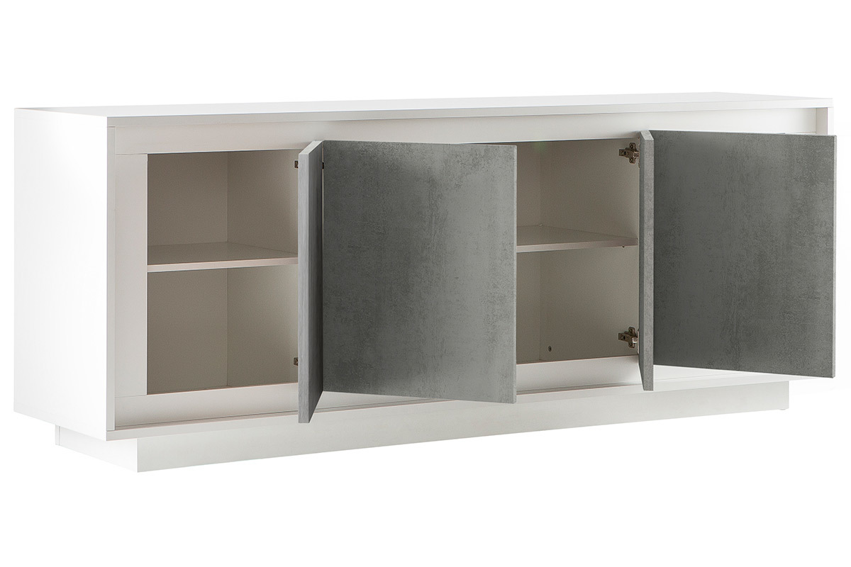 Buffet 4 portes design blanc et dcor ciment LAND