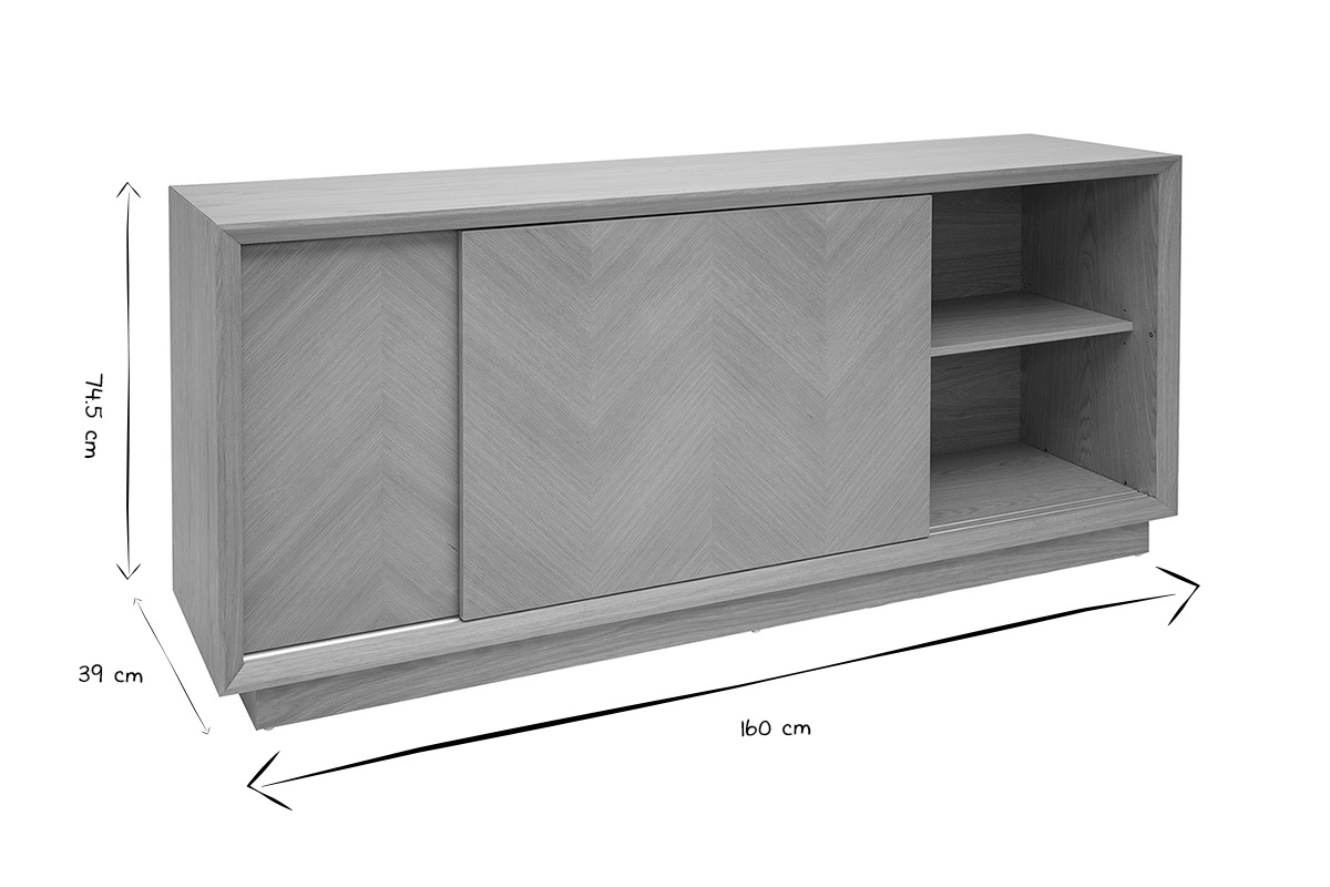 Buffet en bois  motifs chevrons clair, dimensions 160x39x74,5 cm