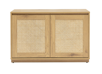 Buffet bas finition bois clair ch&ecirc;ne et cannage rotin L96 cm SEVILLE