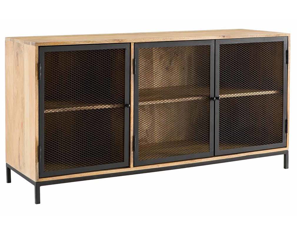 Buffet Bas Industriel En Bois De Manguier Massif Et Metal Perfore Rack Miliboo