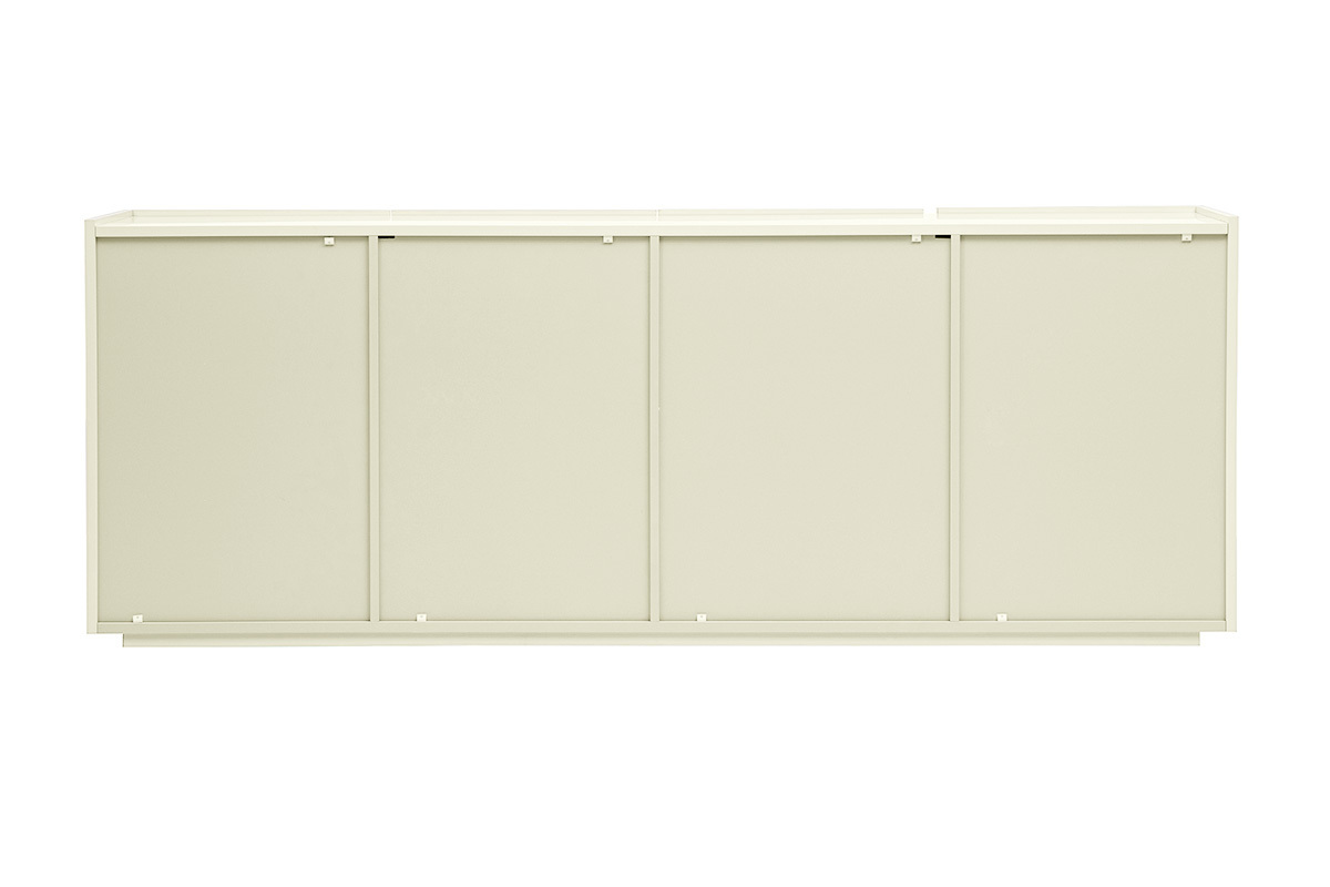 Buffet beige laqu� brillant 3 portes 4 tiroirs, vue de dos.
