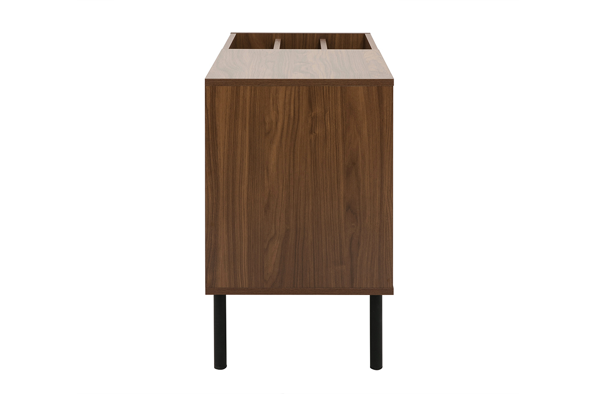 Buffet de rangement vinyles bois fonc� noyer m�tal noir L90 cm KANE