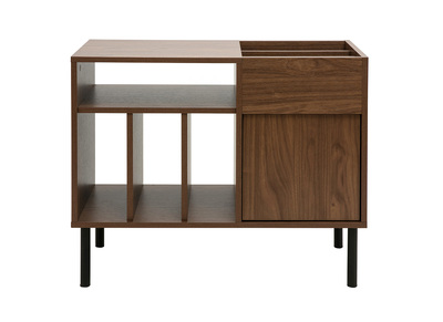 Buffet de rangement vinyles en bois foncé finiton noyer et métal noir L90 cm KANE