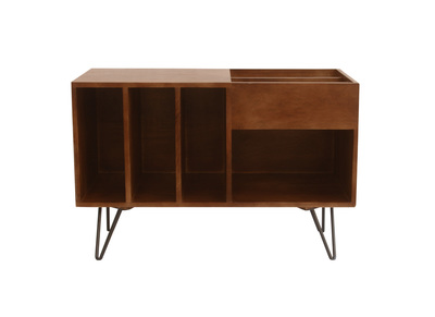 Buffet de rangement vinyles en bois manguier massif teinté et métal L90 cm BOOGIE