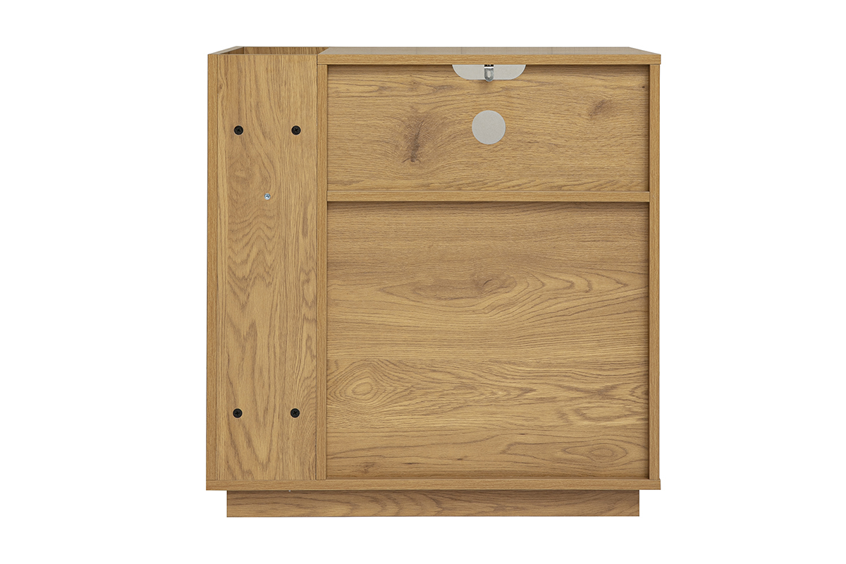 Buffet de rangement vinyles finition bois clair ch�ne et cannage rotin L72 cm ALICANTE