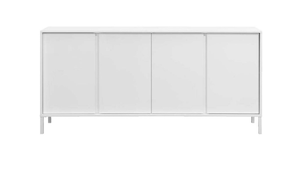 Buffet design 4 portes blanc laqué pieds métal blanc L180 cm MIKY
