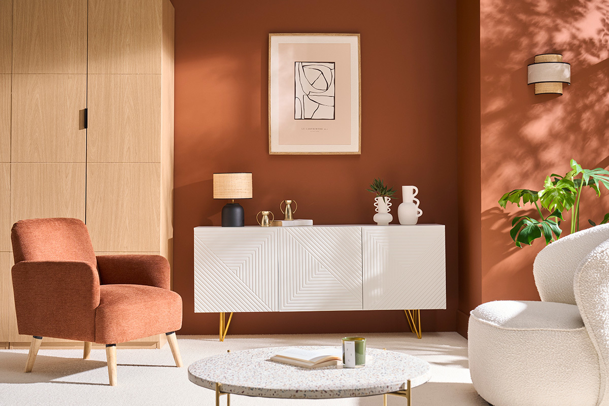 Buffet design blanc et mtal dor 3 portes L160 cm OZEN