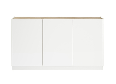 Buffet design blanc laqué brillant et bois clair 3 portes L155 cm NELIO
