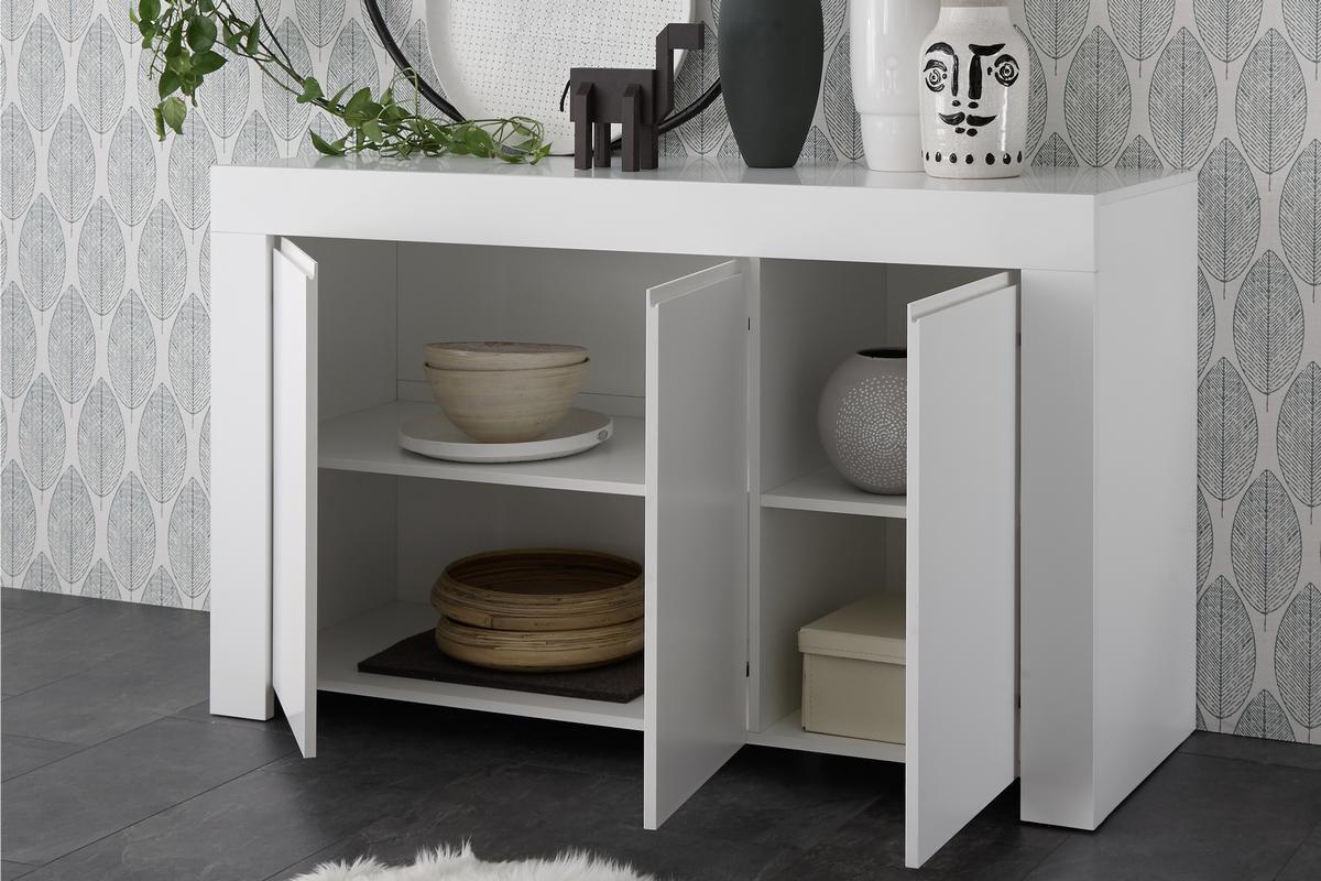 Buffet design blanc mat 3 portes L138 cm TINO