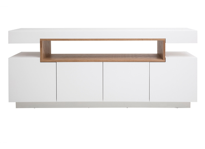 Buffet design blanc mat et niche en bois LIVO