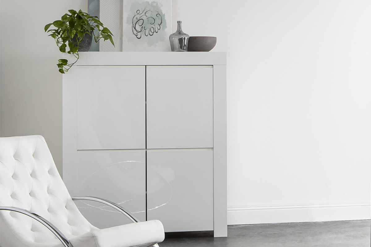 Buffet design carr� 4 portes laqu� blanc ERIA