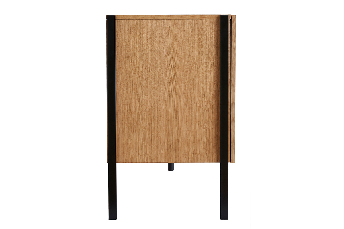 Buffet design en bois clair ch�ne et m�tal noir 2 portes 1 tiroir L175 cm HEDA
