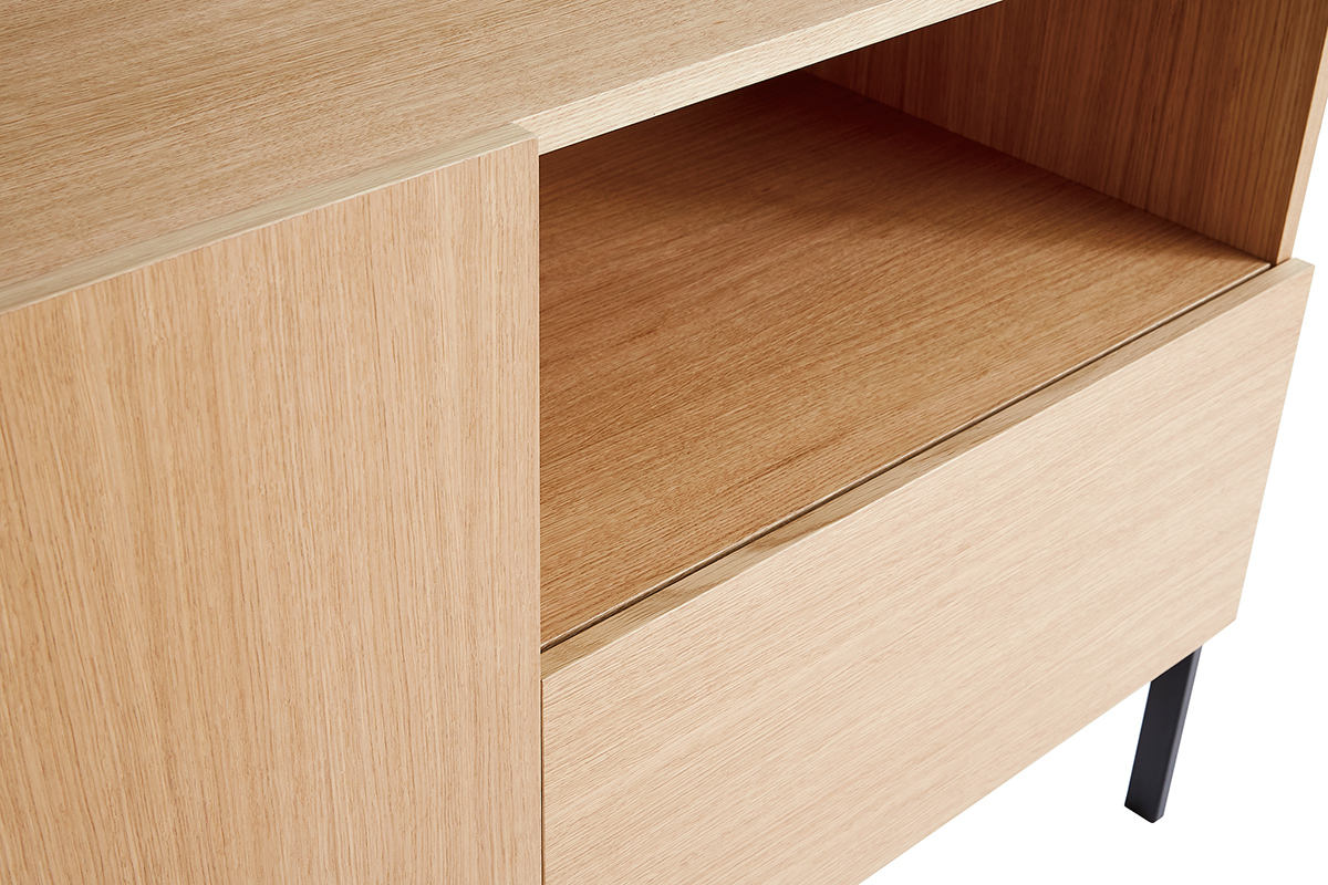 Buffet design en bois clair ch�ne et m�tal noir 2 portes 1 tiroir L175 cm HEDA