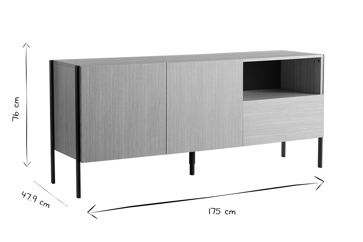 Buffet design en bois clair ch�ne et m�tal noir 2 portes 1 tiroir L175 cm HEDA