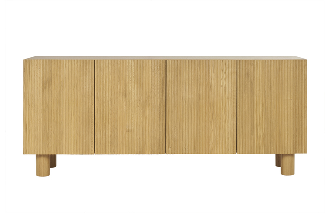 Buffet design en bois clair chêne massif gravé 4 portes L180 cm GOSHI