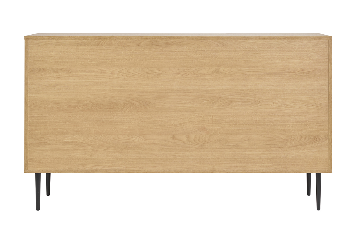 Buffet design en bois clair chne massif grav et mtal noir 3 portes L135 cm ARCHIPEL