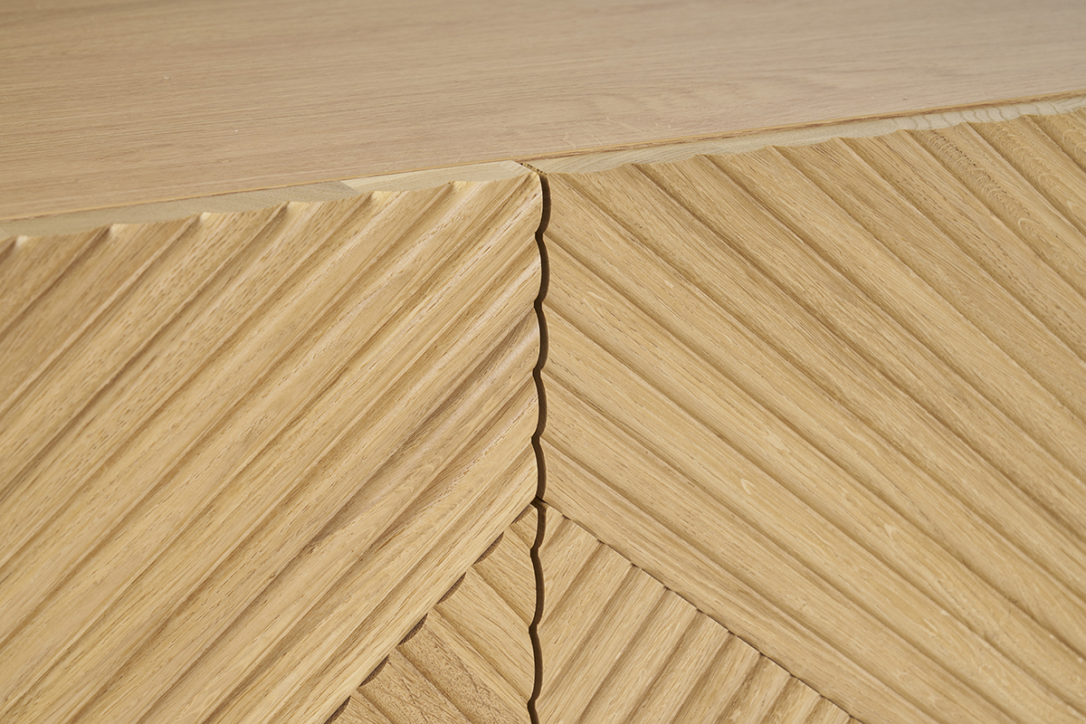 Buffet design en bois clair chne massif grav et mtal noir 3 portes L135 cm ARCHIPEL