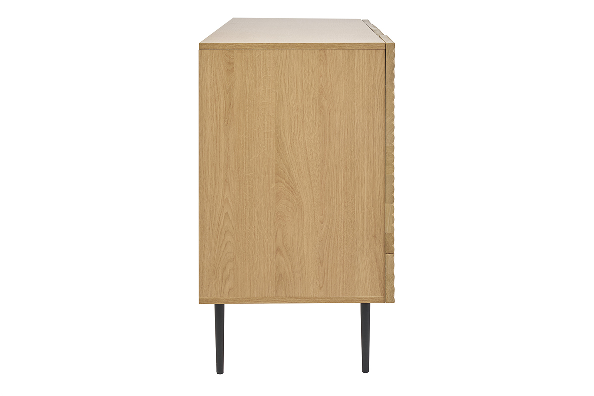 Buffet design en bois clair chne massif grav et mtal noir 4 portes L180 cm ARCHIPEL