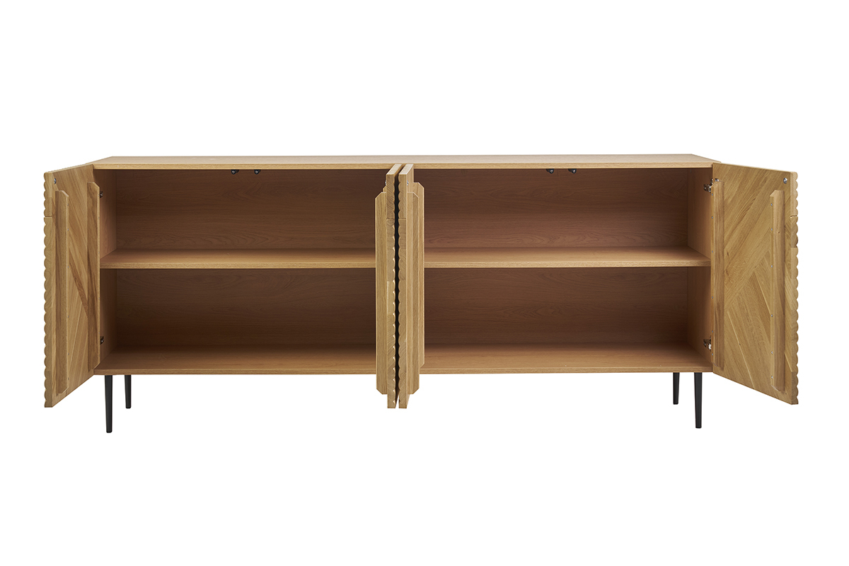 Buffet design en bois clair chne massif grav et mtal noir 4 portes L180 cm ARCHIPEL