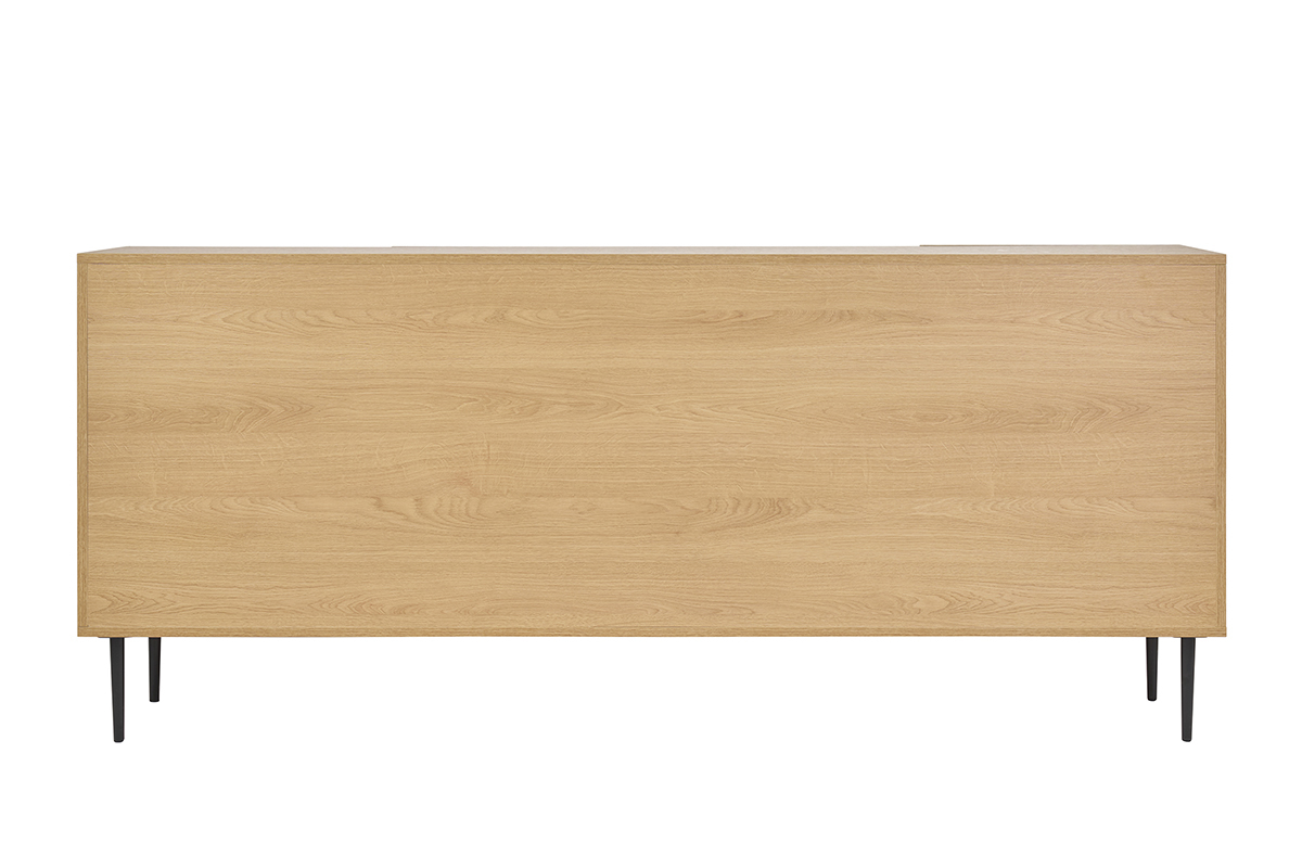 Buffet design en bois clair chne massif grav et mtal noir 4 portes L180 cm ARCHIPEL