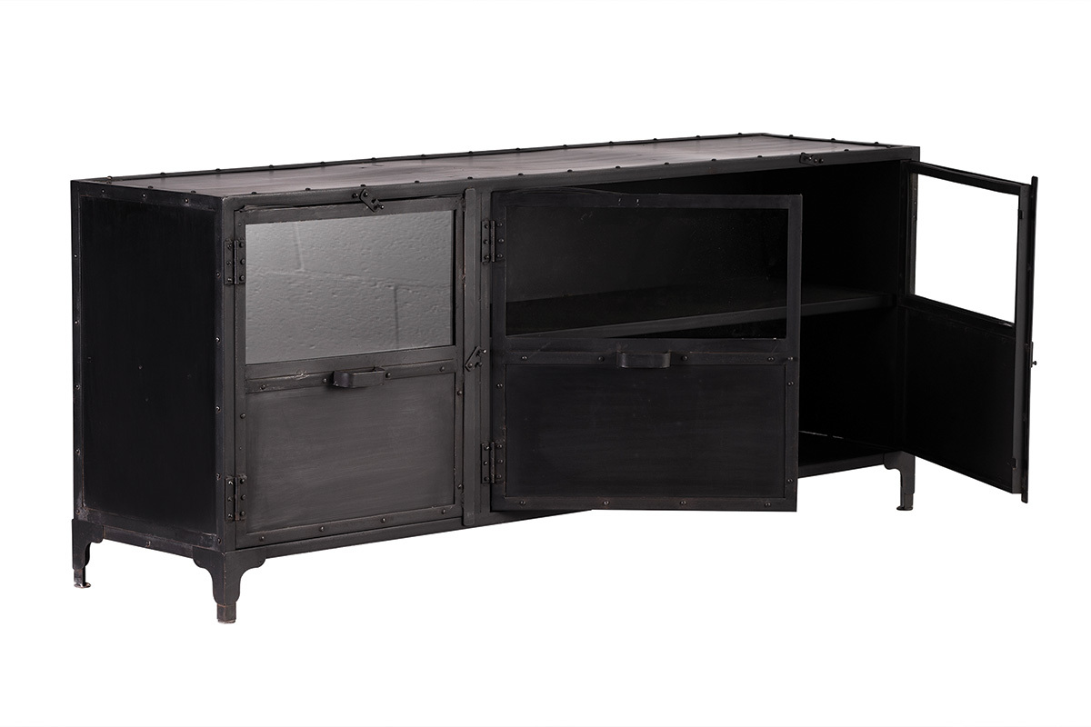 Buffet design en m�tal noir 3 portes L180 cm FACTORY