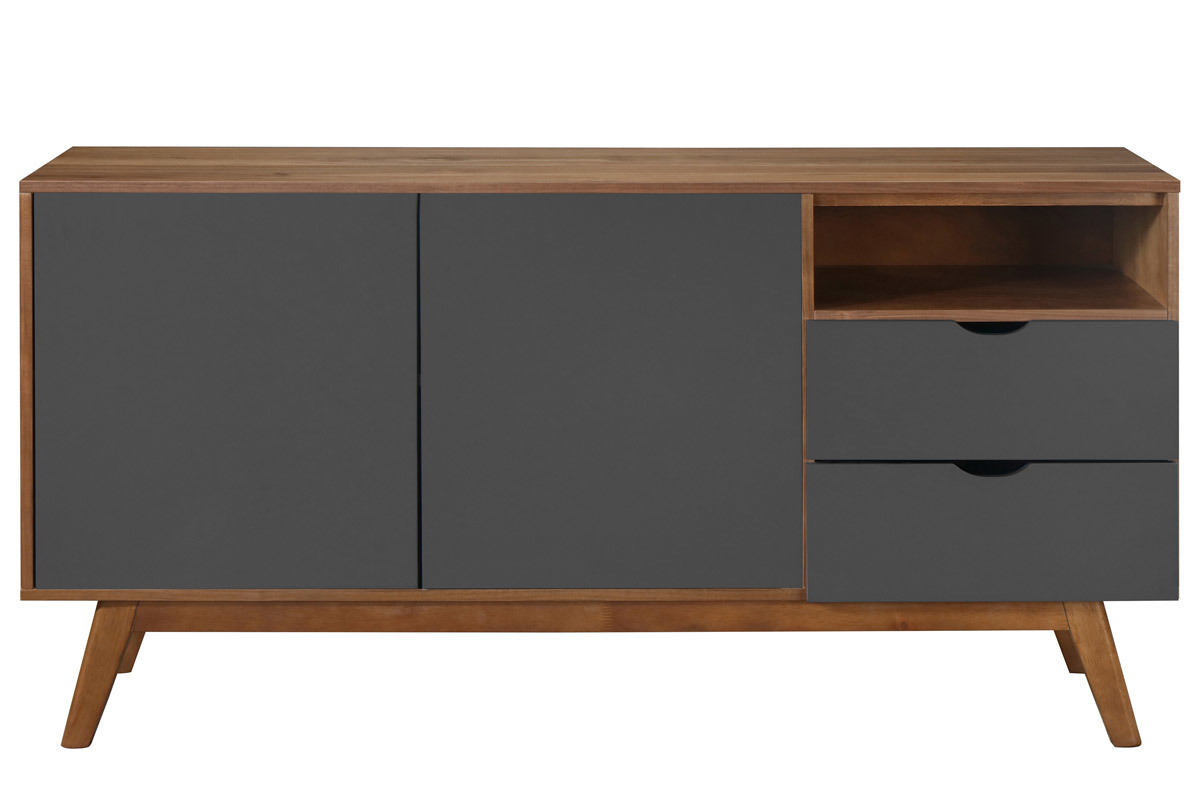 Buffet design gris anthracite et noyer NEELA