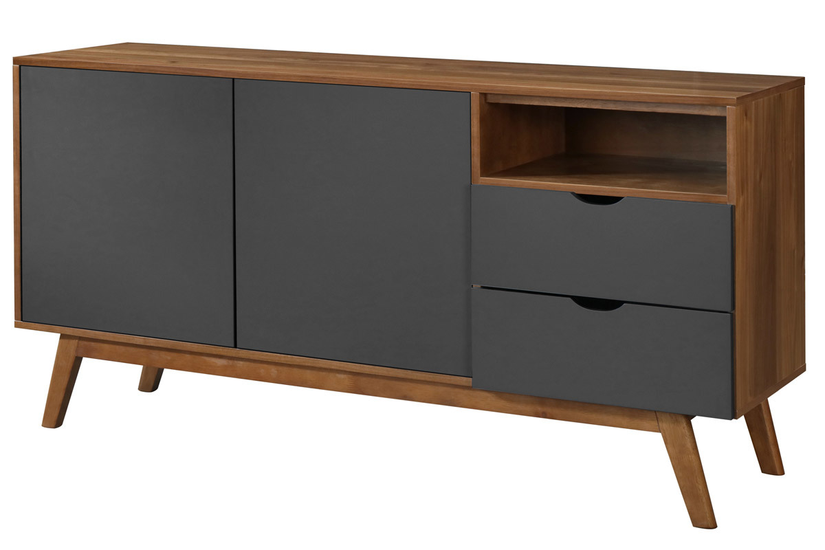 Buffet design gris anthracite et noyer NEELA