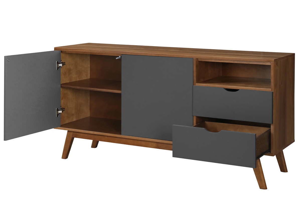 Buffet design gris anthracite et noyer NEELA