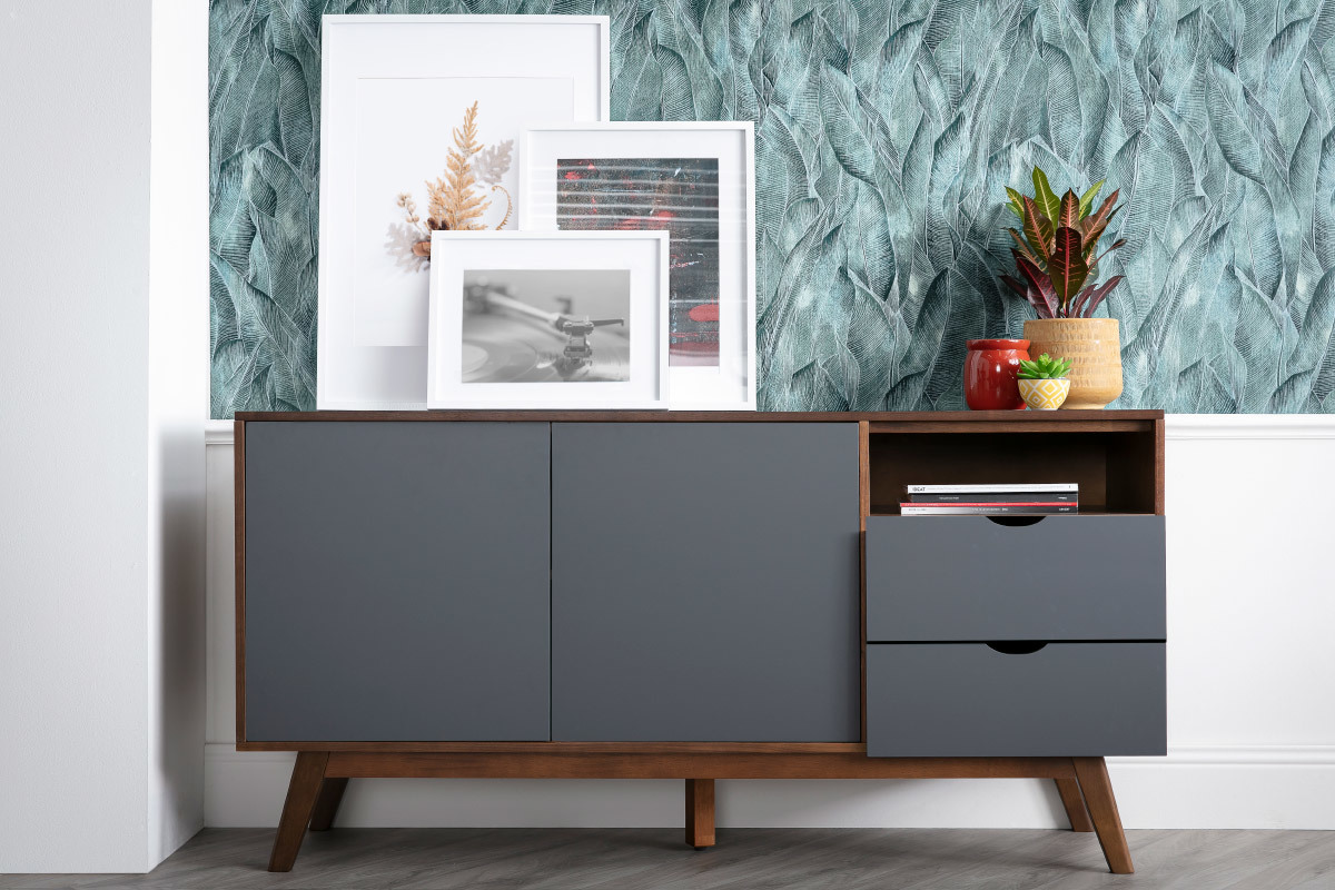 Buffet design gris anthracite et noyer NEELA