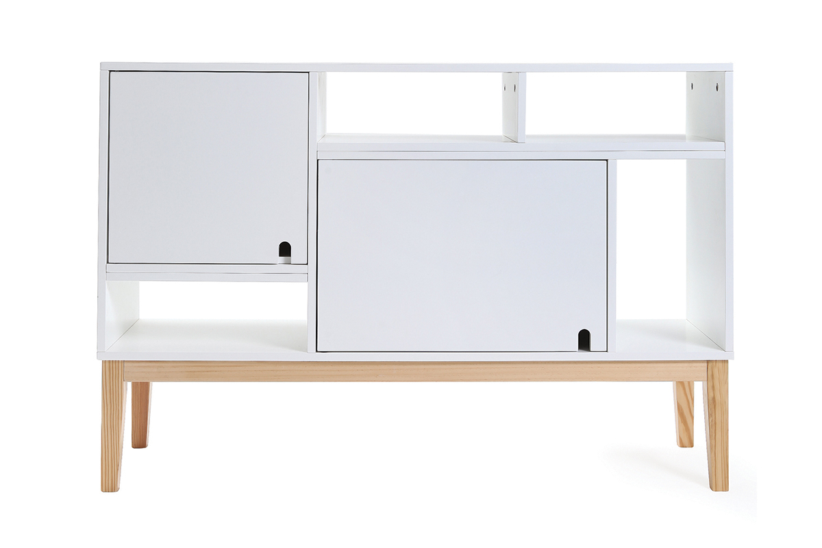 Buffet design laqu blanc mat et bois SKAL