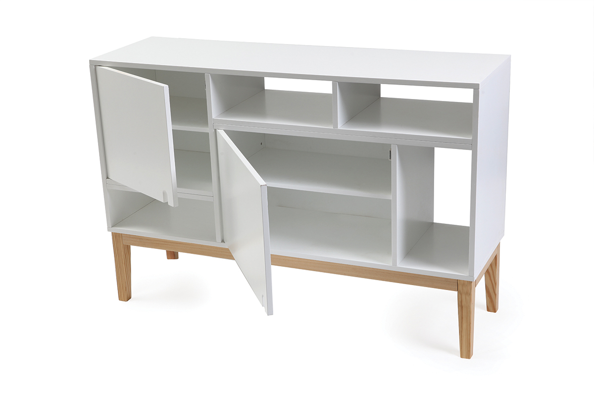 Buffet design laqu blanc mat et bois SKAL