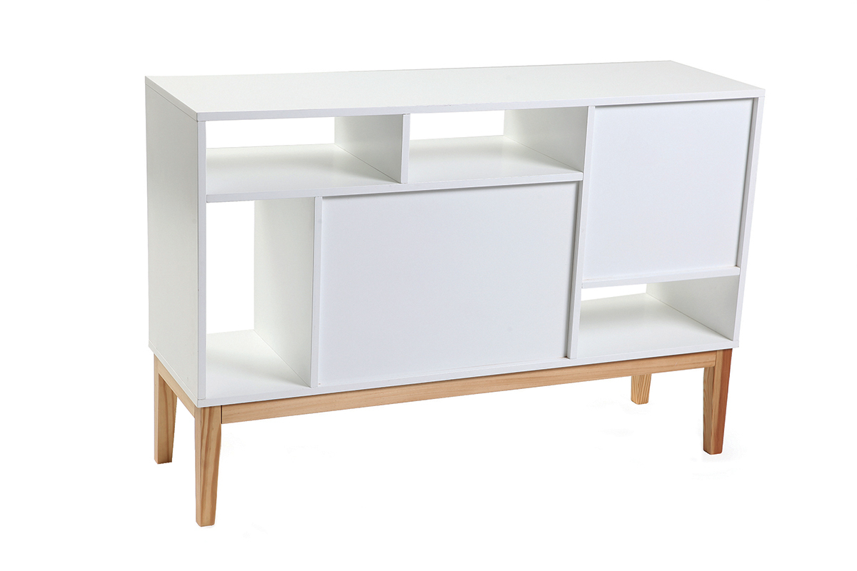 Buffet design laqu blanc mat et bois SKAL