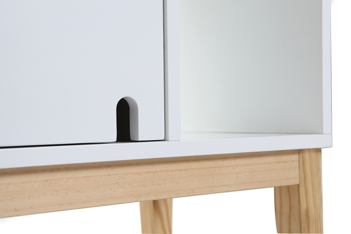 Buffet design laqu blanc mat et bois SKAL