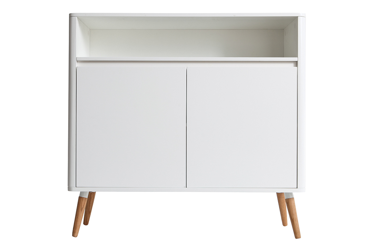Buffet design scandinave blanc et bois 2 portes L105 cm TOTEM