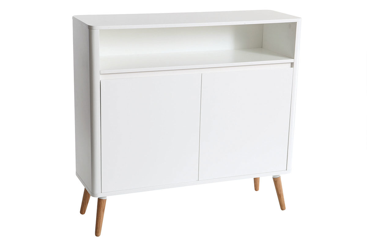 Buffet design scandinave blanc et bois 2 portes L105 cm TOTEM